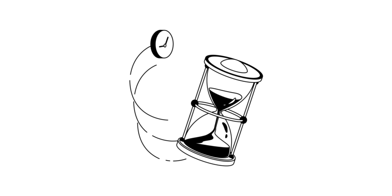 Eine Sanduhr und ein Ziffernblatt.